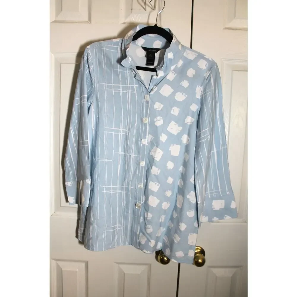 Ali Miles Light Blue Mixed Pattern Print Button Front Tunic sz S